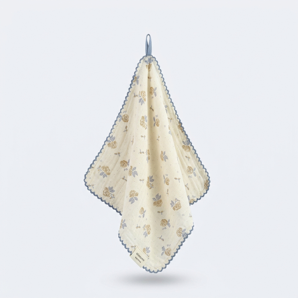 Soft Blue Rose Garden Gauze Cotton Handkerchief