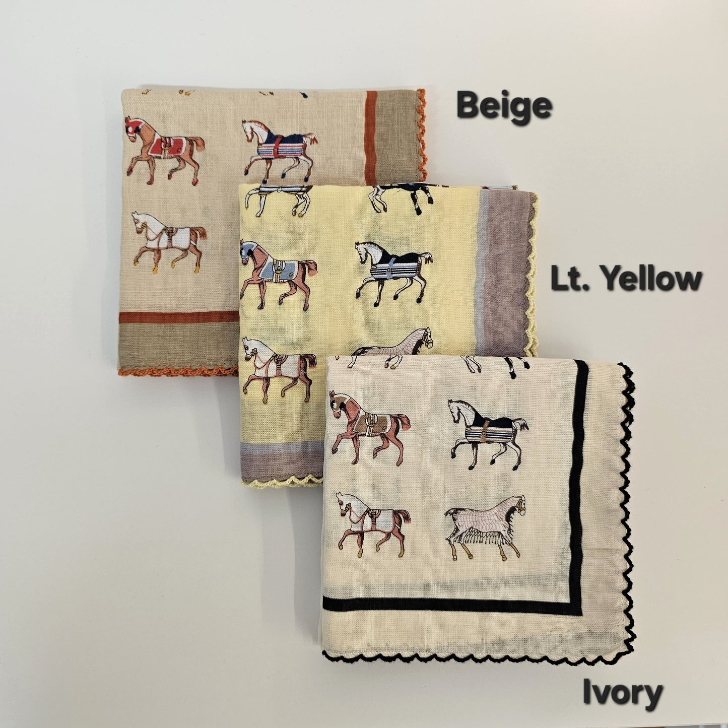Vintage Equestrian Horse Print Cotton Handkerchief – Soft Square Petit Scarf