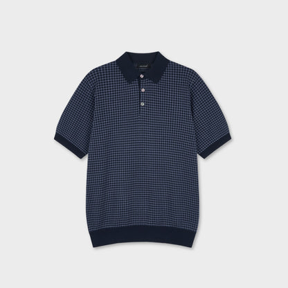 Relaxed Grid Linen Knit Polo - Men M / L
