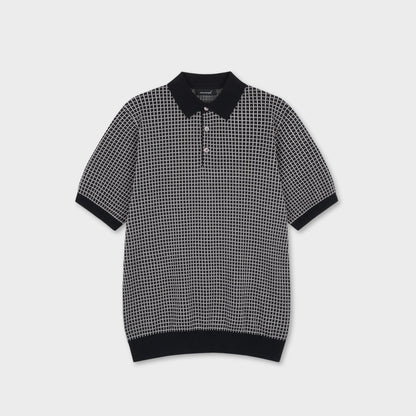 Relaxed Grid Linen Knit Polo - Men M / L