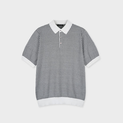 Relaxed Grid Linen Knit Polo - Men M / L
