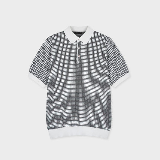Relaxed Grid Linen Knit Polo - Men M / L