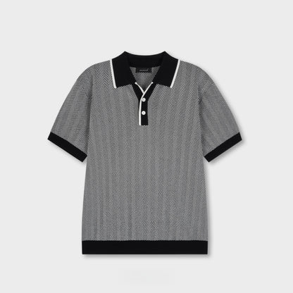 Classic Herringbone Cotton Polo Knit - Men M / L