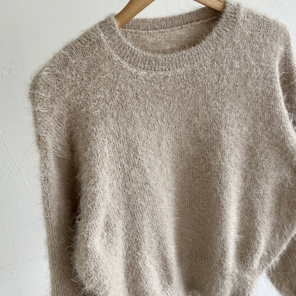 Soft Fuzzy Knit Pullover – Pink, Beige Women One Size