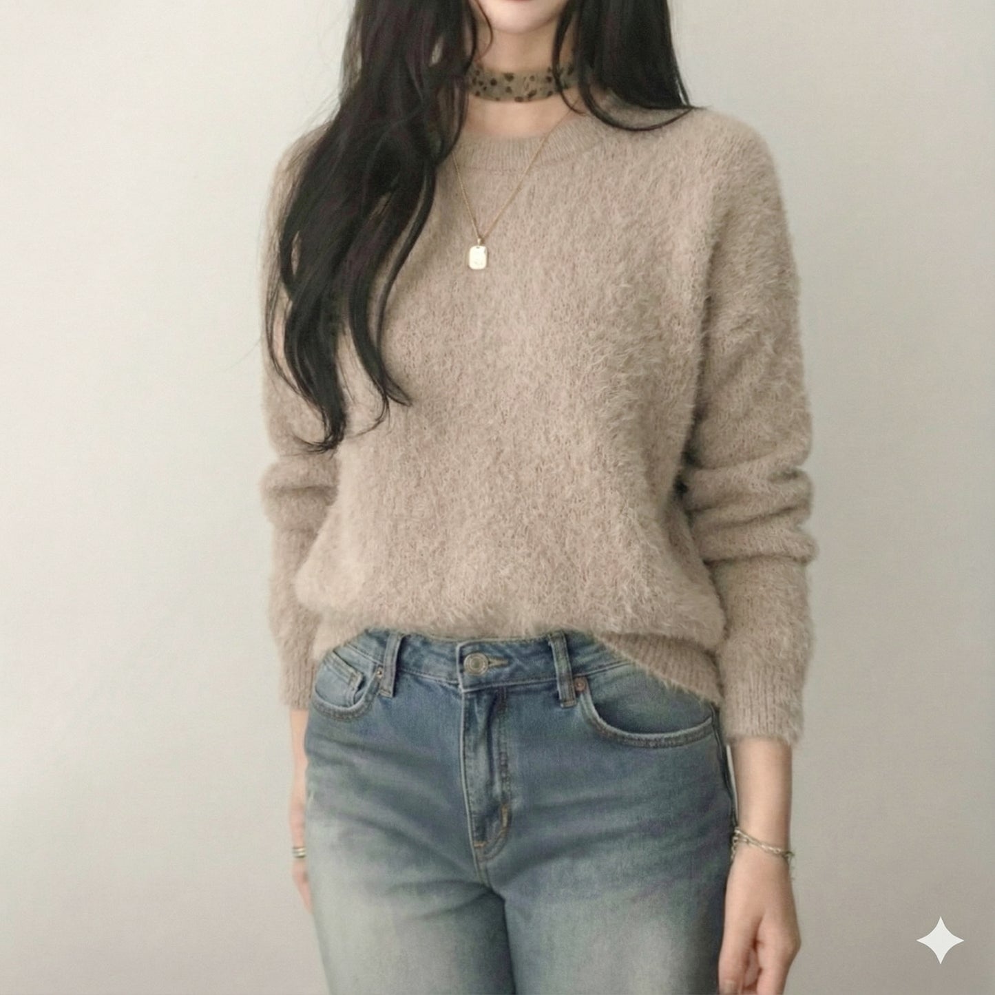 Soft Fuzzy Knit Pullover – Pink, Beige Women One Size