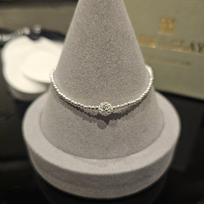 Elastic Silver Beaded Sparkle Ball Bracelet