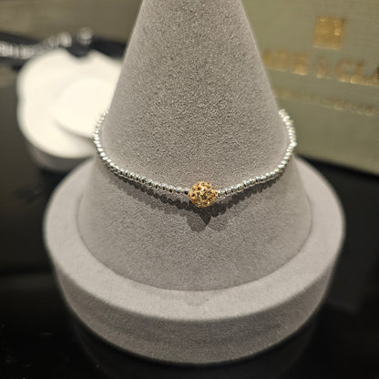 Elastic Silver Beaded Sparkle Ball Bracelet