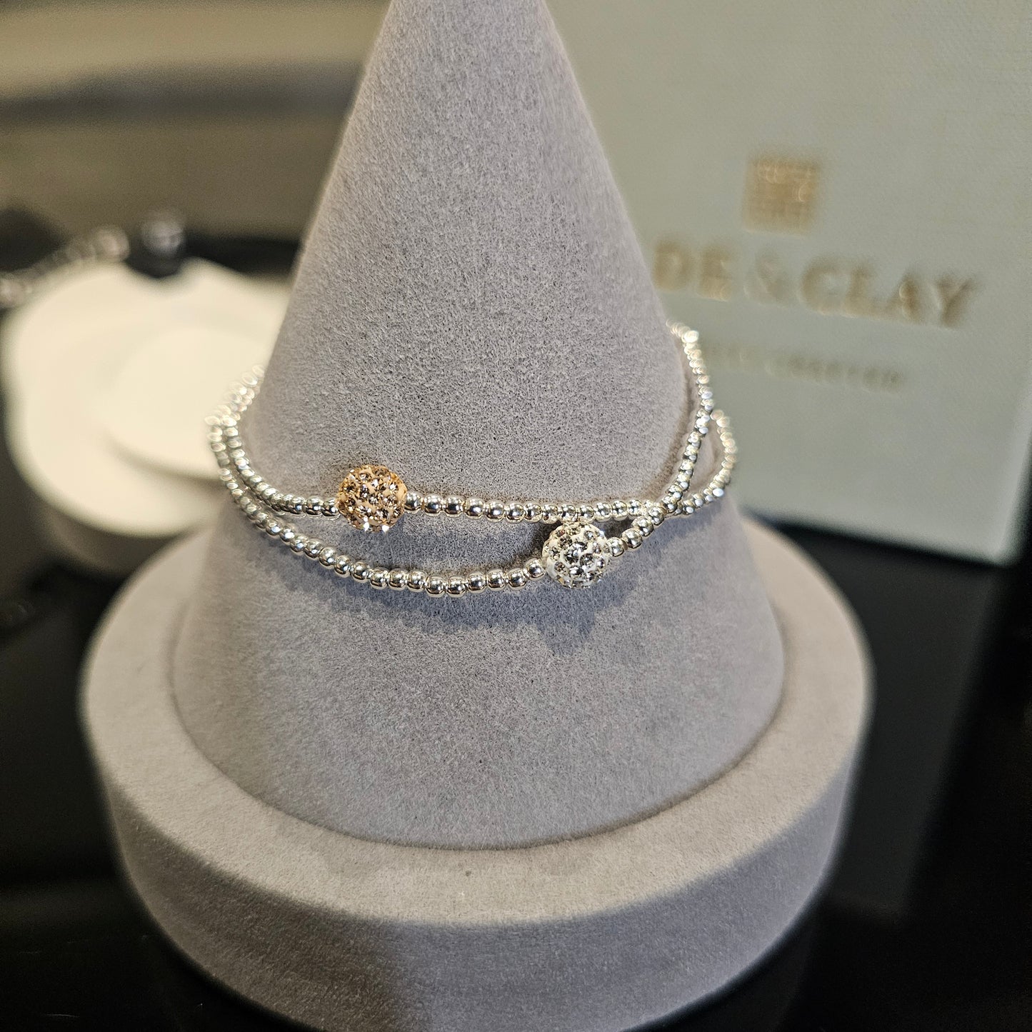 Elastic Silver Beaded Sparkle Ball Bracelet