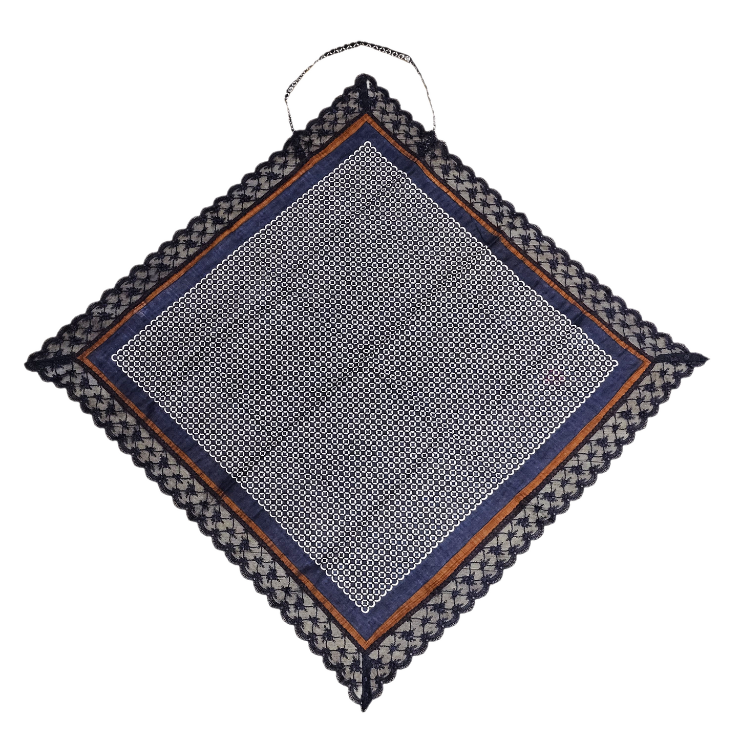 Geometric Chain Print  Etiquette Handkerchief Apron - Olive, Navy