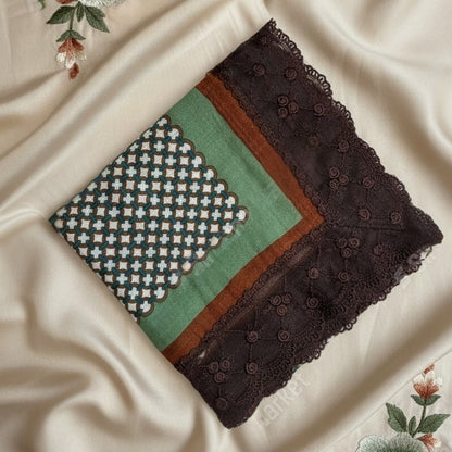 Geometric Chain Print  Etiquette Handkerchief Apron - Olive, Navy