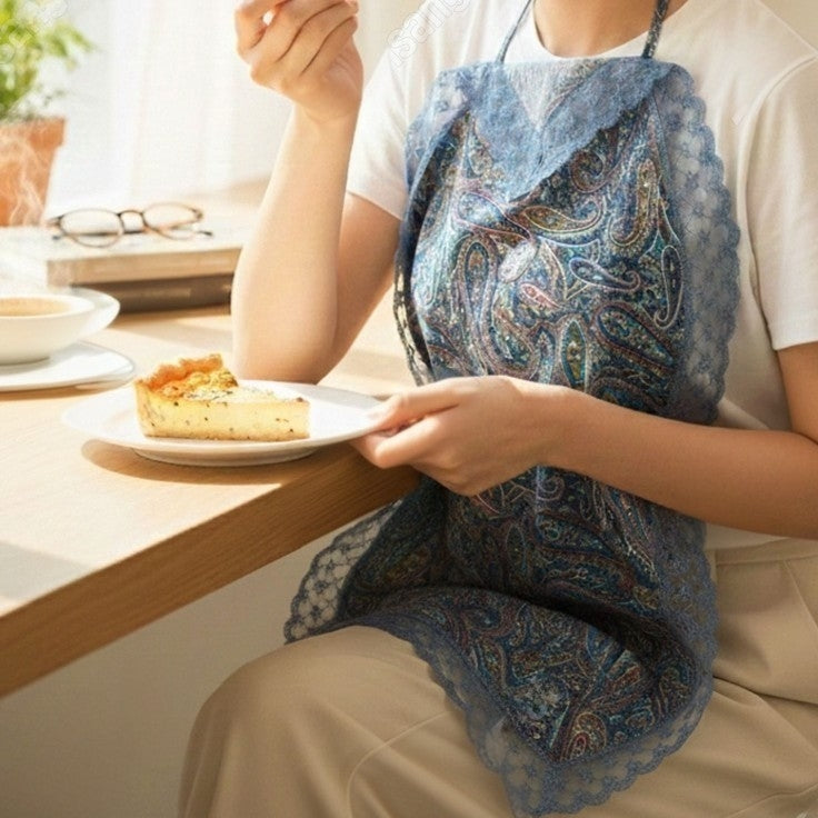 Paisley Print  Etiquette Handkerchief Apron - Pink , Dusty Blue