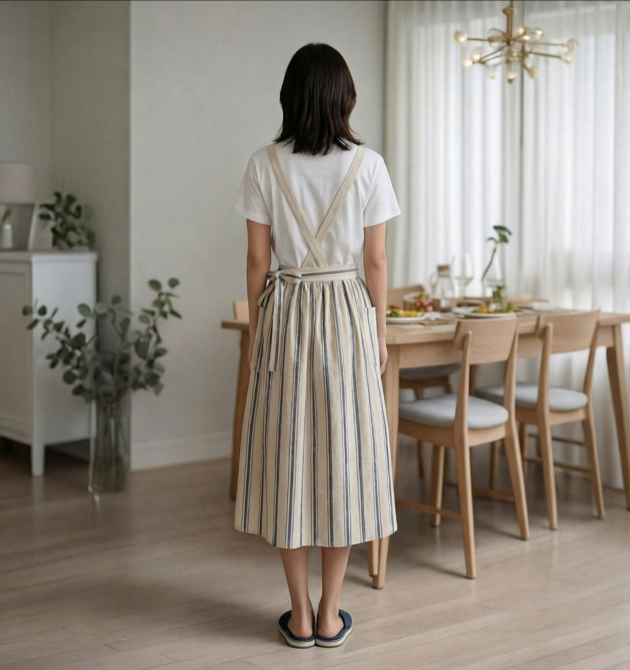 French Country Check & Stripe Apron – Navy