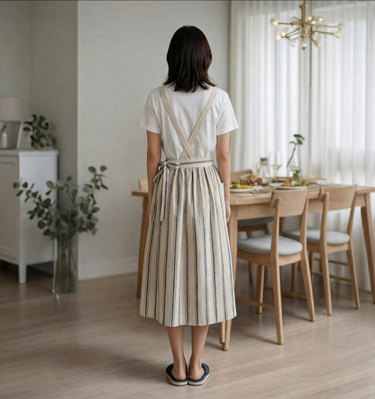 French Country Check & Stripe Apron – Navy