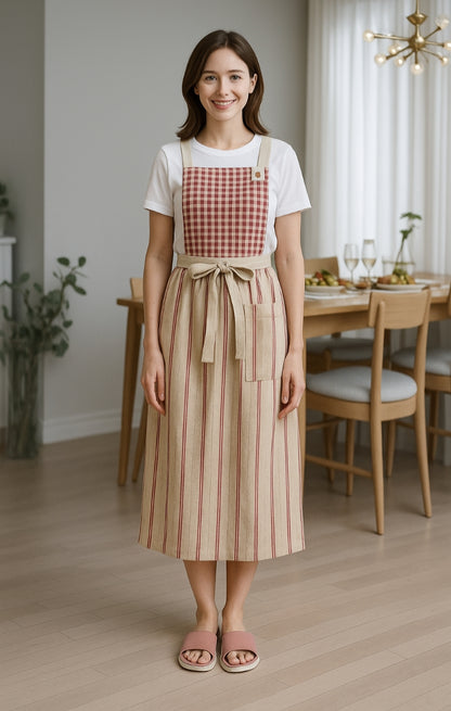 French Country Check & Stripe Apron – Red