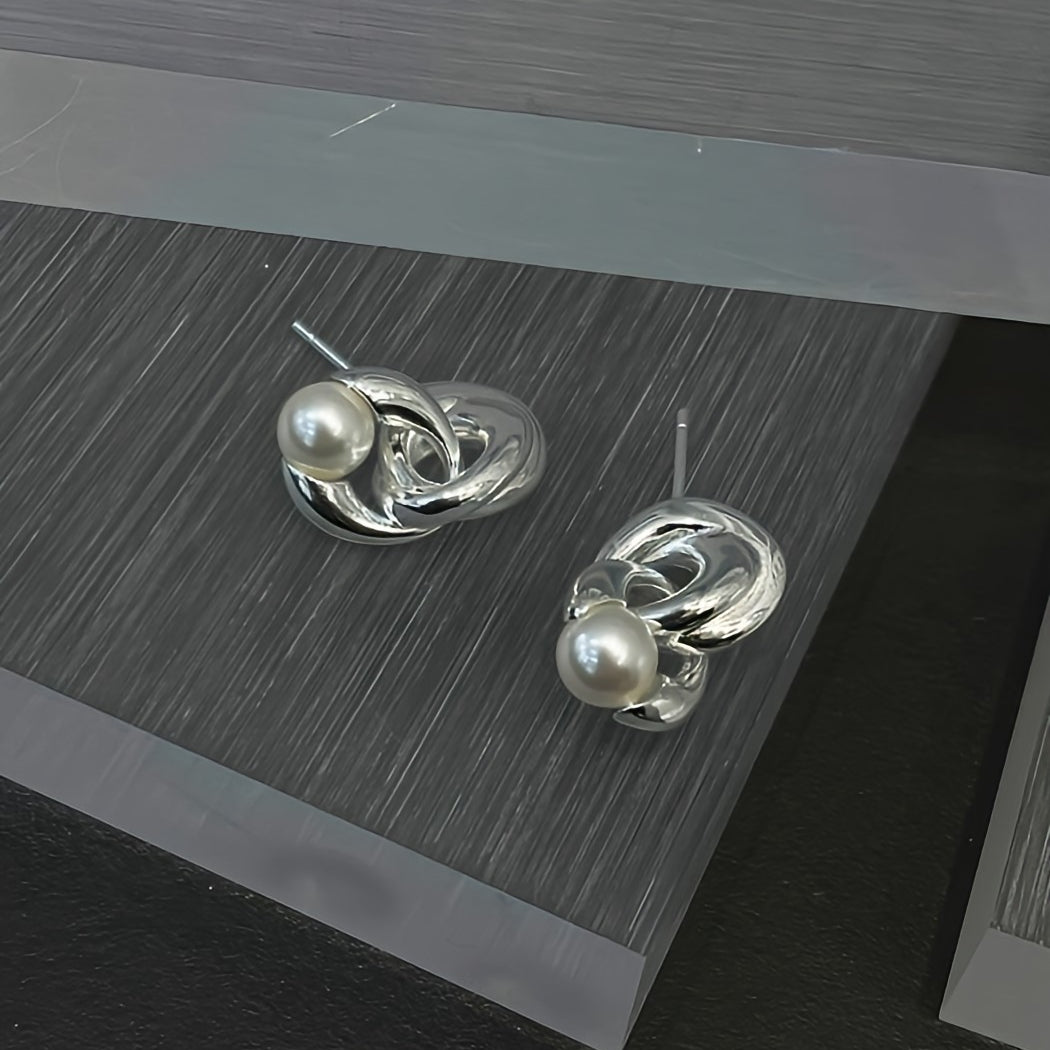 Adele Sculpted Swarovski Pearl Link Earrings – High-Polish Sterling Silver