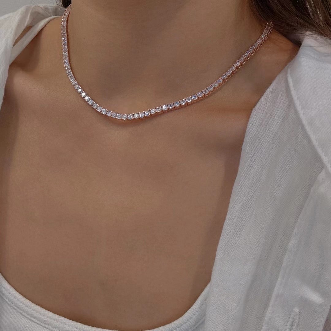 Belle Luxe Rose Tennis Necklace & Belle Éclat Drop Earrings – 18K Rose Gold Vermeil Jewelry Set