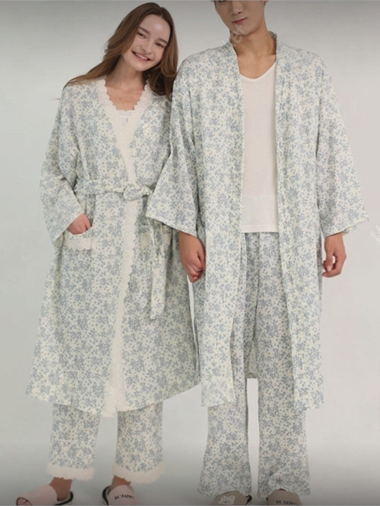 Rose Cotton Gauze Robe & Pants Loungewear Set