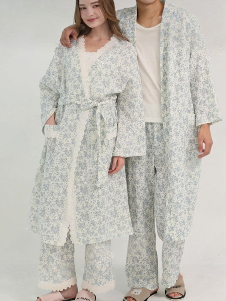 Rose Cotton Gauze Robe & Pants Loungewear Set
