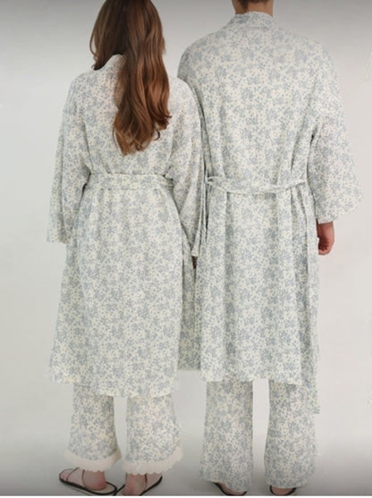 Rose Cotton Gauze Robe & Pants Loungewear Set
