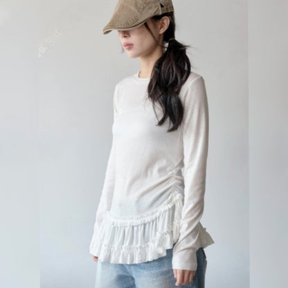 Berry Cancan Frill Hem Long Sleeve Top - Women One Size