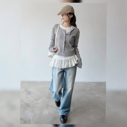 Berry Cancan Frill Hem Long Sleeve Top - Women One Size