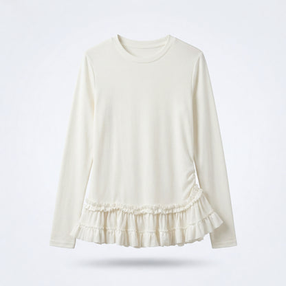 Berry Cancan Frill Hem Long Sleeve Top - Women One Size