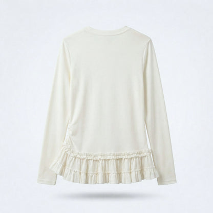 Berry Cancan Frill Hem Long Sleeve Top - Women One Size