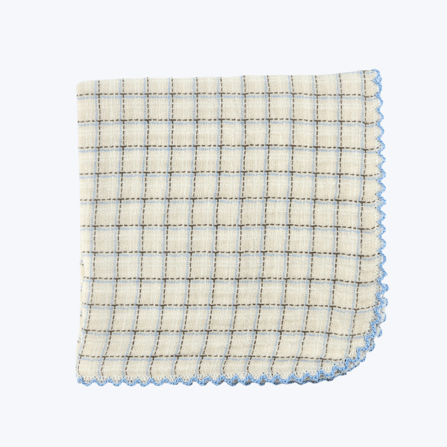 Soft Blue Grid Cotton Gauze Handkerchief