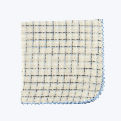 Soft Blue Grid Cotton Gauze Handkerchief