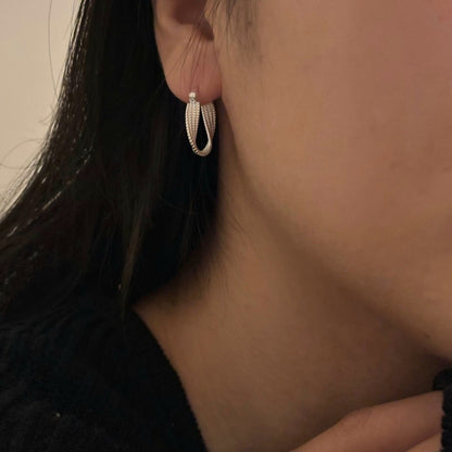 Beaded Texture Twist Earrings in Sterling Silver