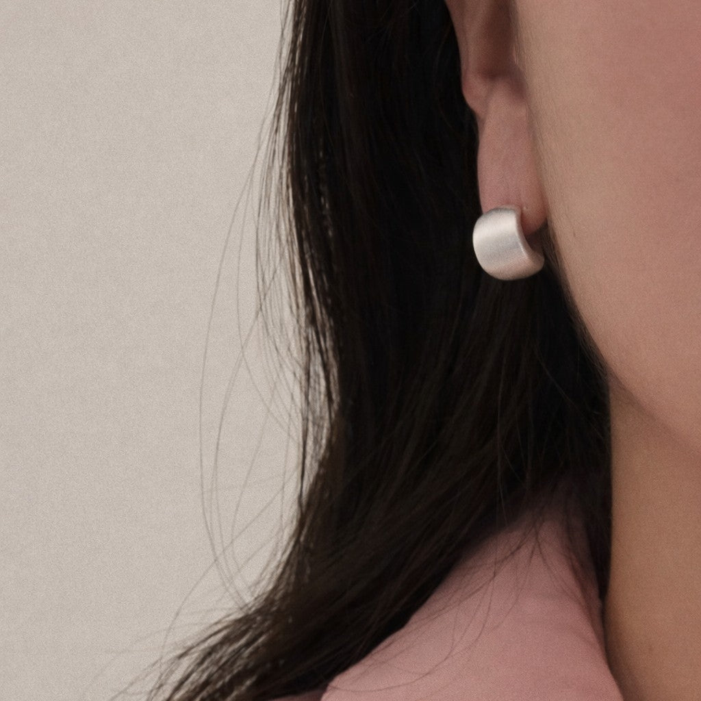 Brushed Matte Square Stud Earrings in Sterling Silver