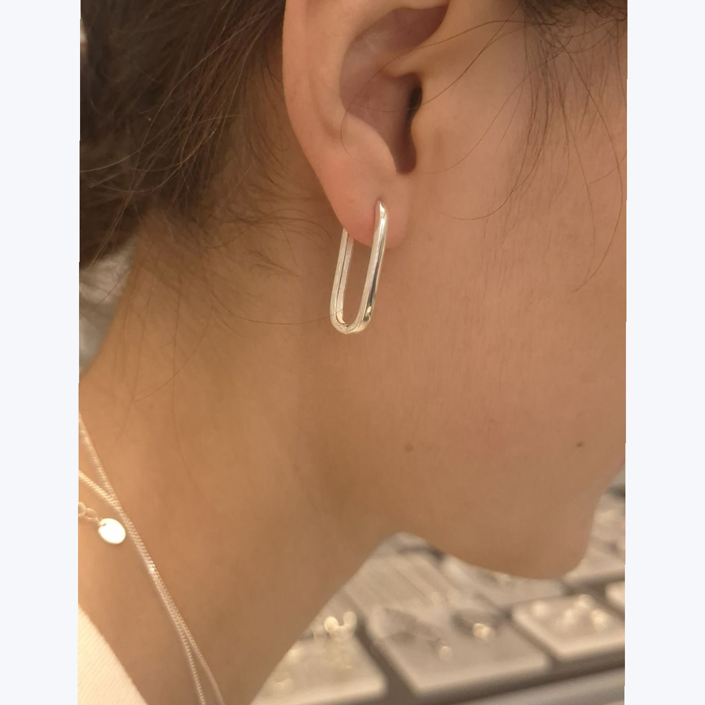 Linear Loop Silver Earrings