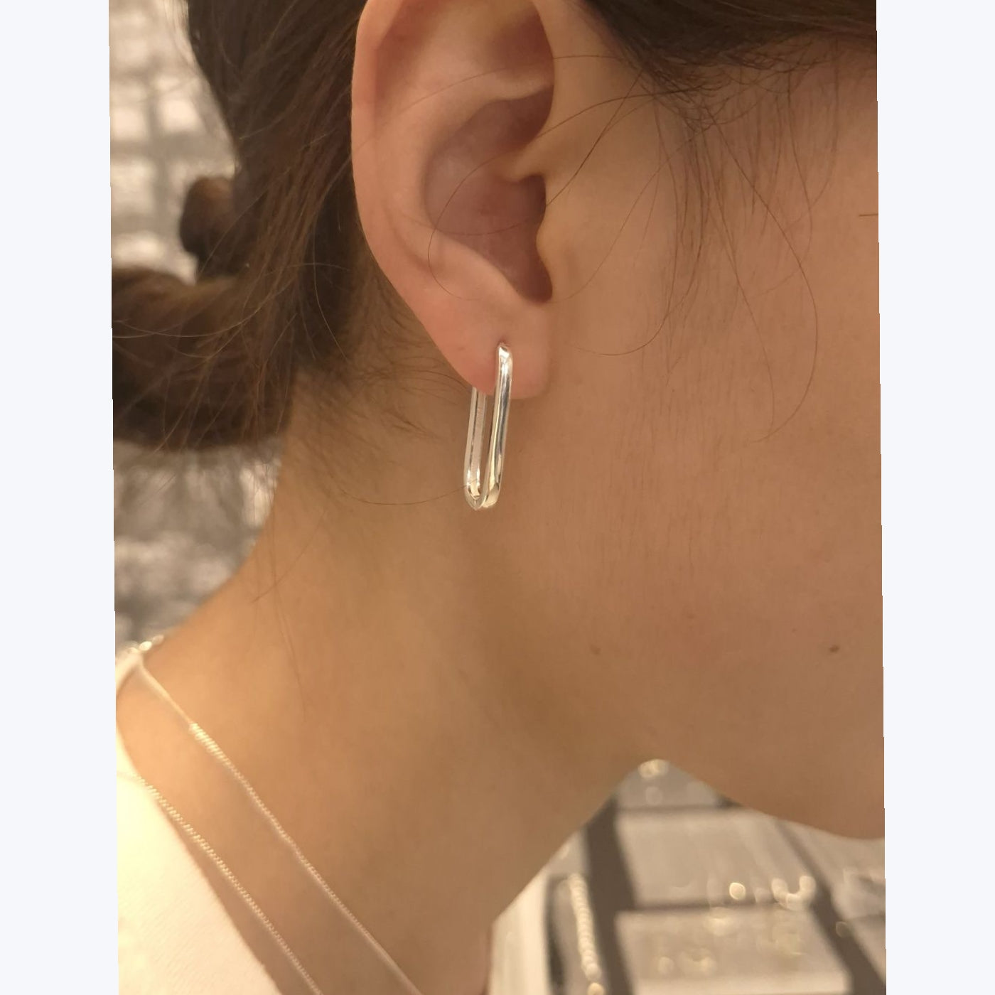 Linear Loop Silver Earrings