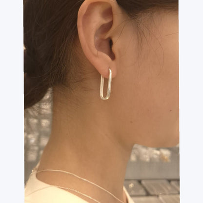 Linear Loop Silver Earrings