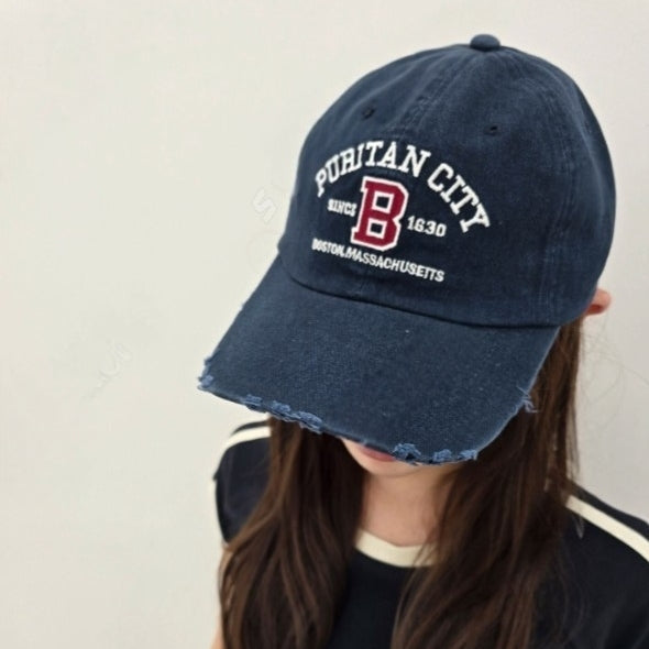 PURITAN CITY BOSTON Embroidered Distressed Cap – Mid Depth