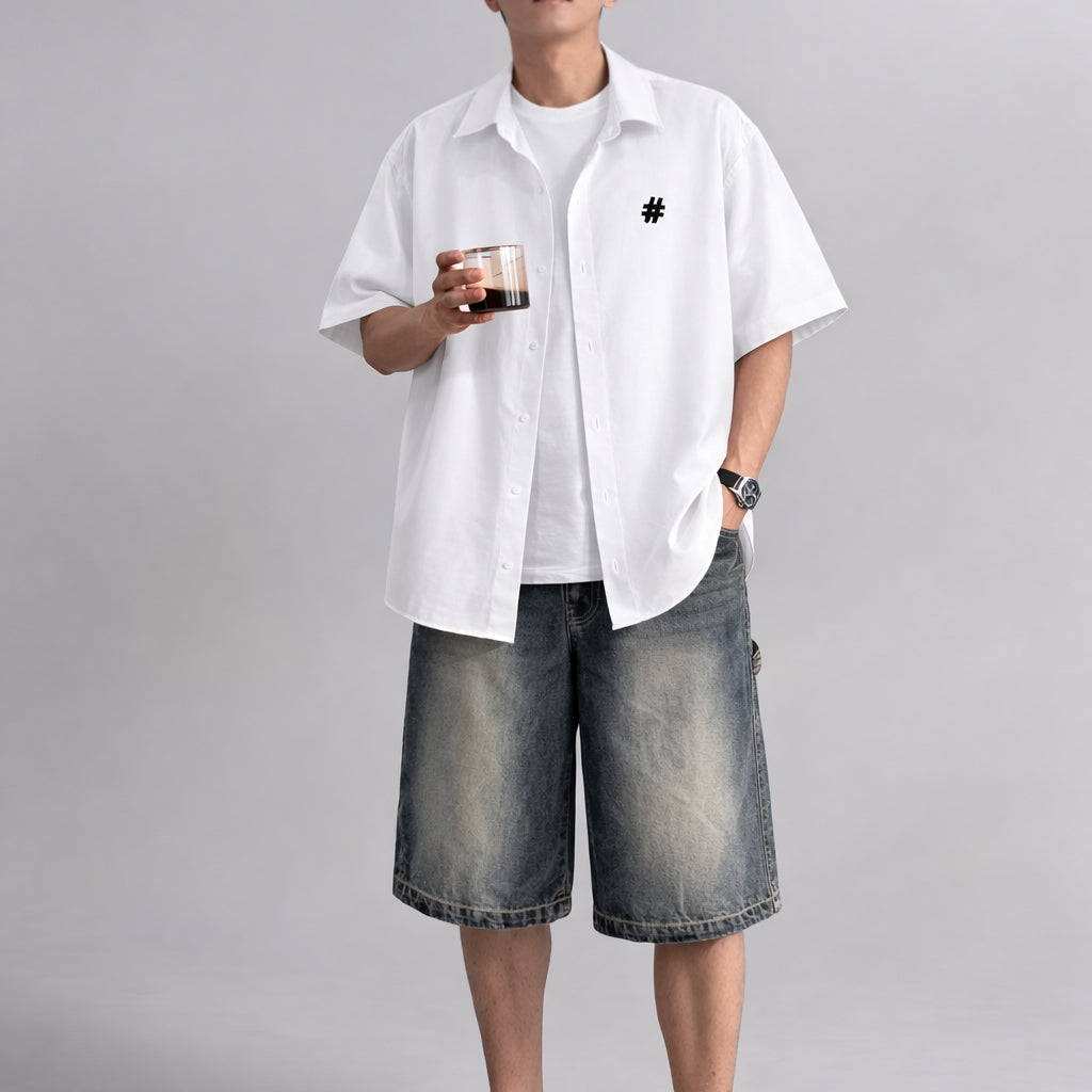 Korean Cotton Wide-Shoulder Casual Shirt – Modern Relaxed Fit