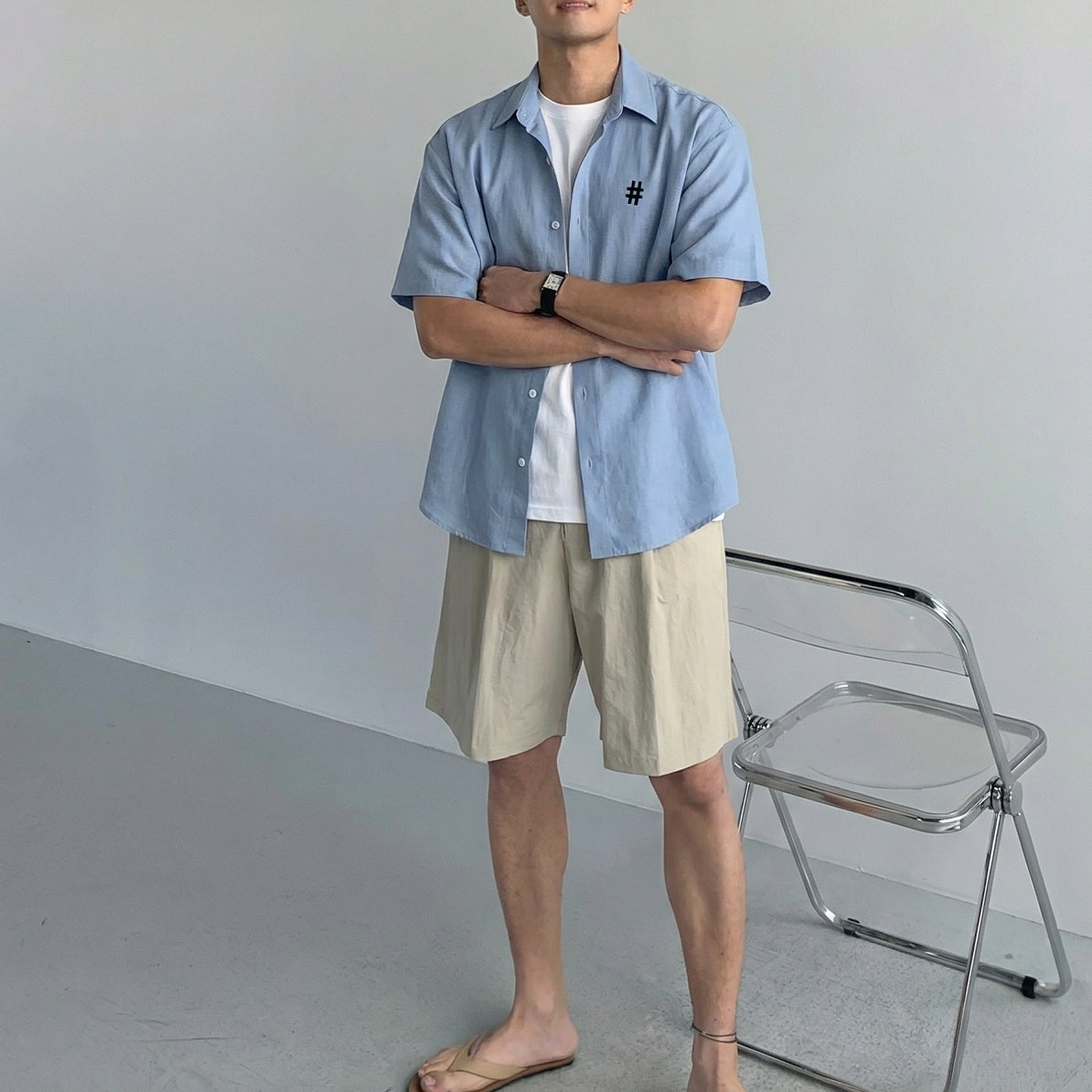 Korean Cotton Wide-Shoulder Casual Shirt – Modern Relaxed Fit