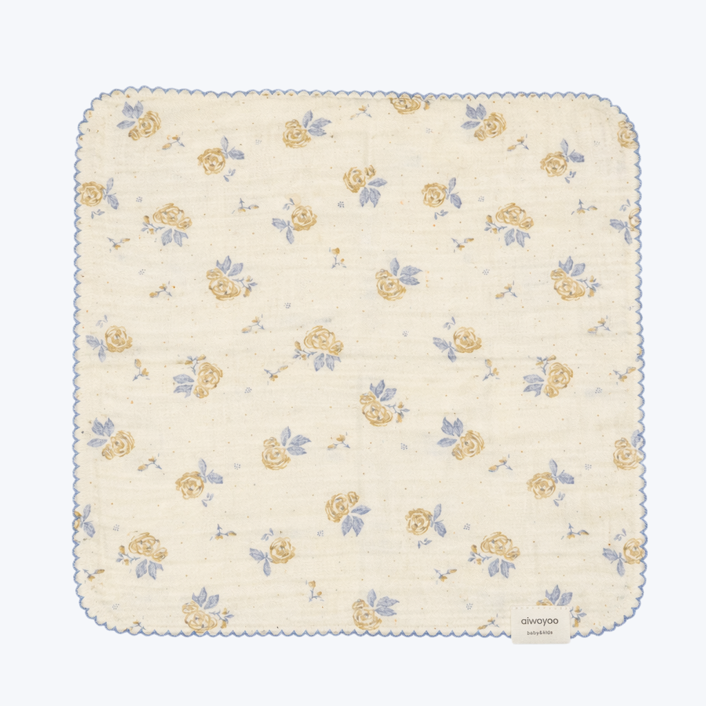 Soft Blue Rose Garden Gauze Cotton Handkerchief