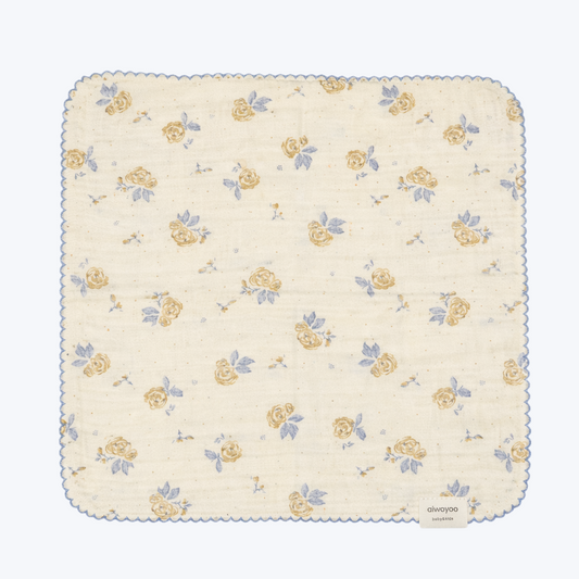 Soft Blue Rose Garden Gauze Cotton Handkerchief