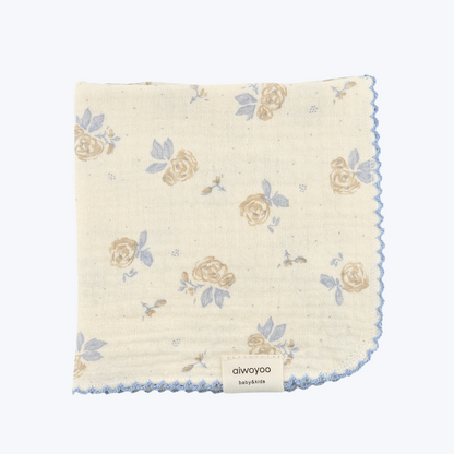 Soft Blue Rose Garden Gauze Cotton Handkerchief