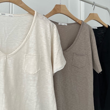 Vintage Slub Cotton Pocket V-neck Tee – Women One Size