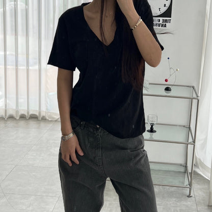 Vintage Slub Cotton Pocket V-neck Tee – Women One Size