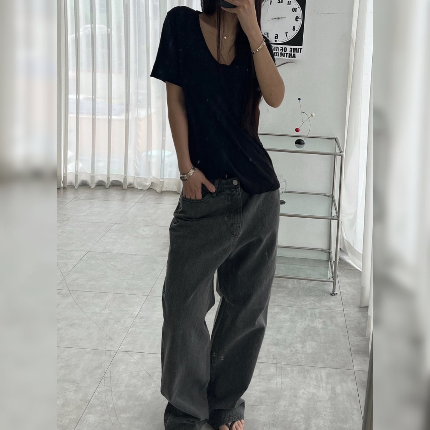 Vintage Slub Cotton Pocket V-neck Tee – Women One Size