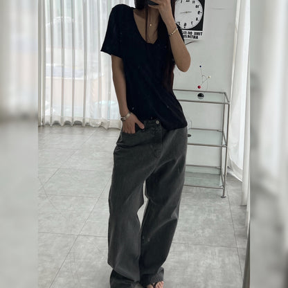 Vintage Slub Cotton Pocket V-neck Tee – Women One Size