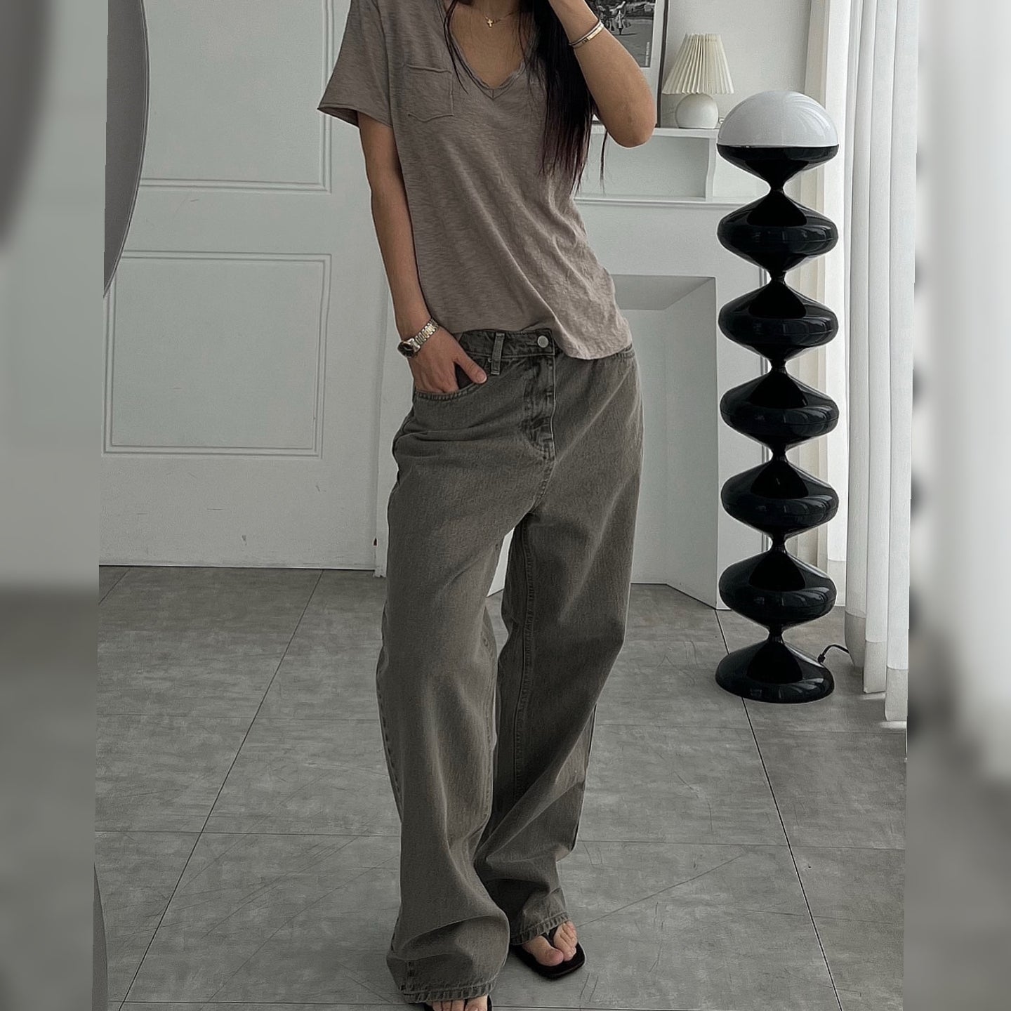 Vintage Slub Cotton Pocket V-neck Tee – Women One Size