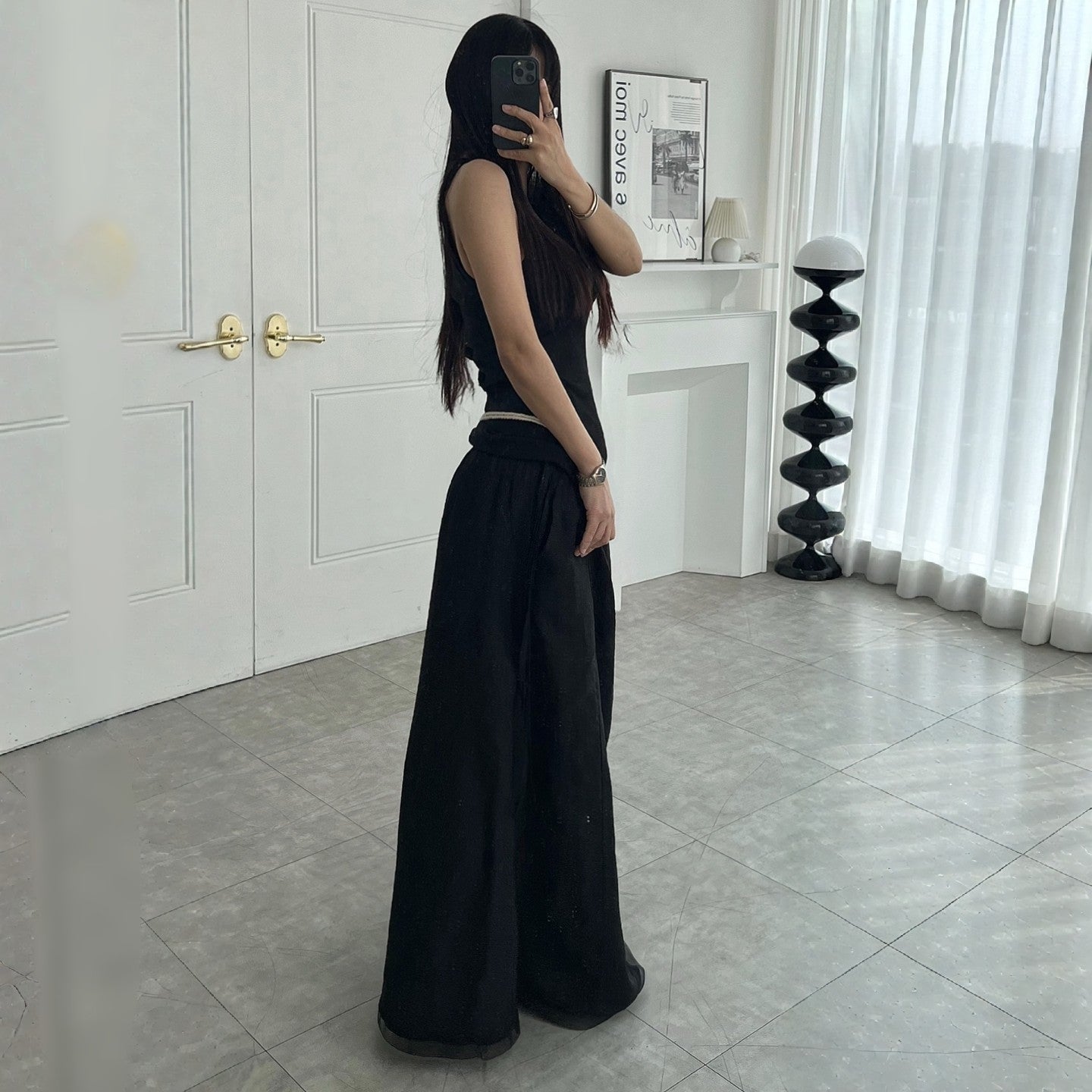 Linen Texture Tie-Waist Maxi Skirt – Women One Size