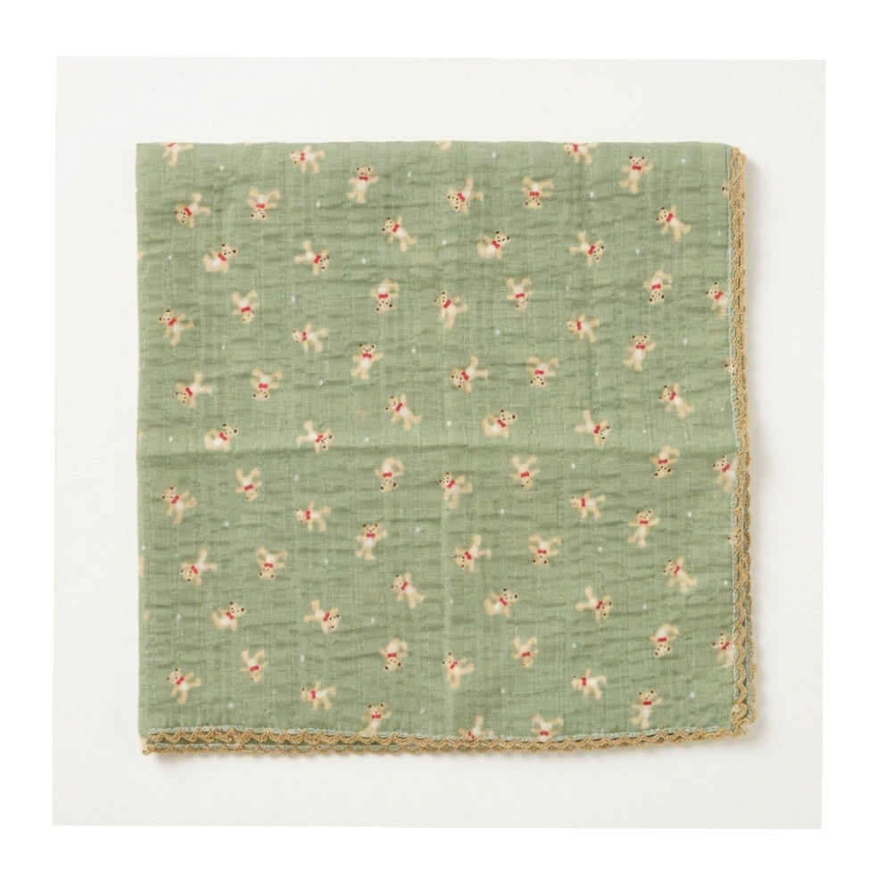 Mini Teddy Print Lace Cotton Handkerchief – Soft Square Petit Scarf