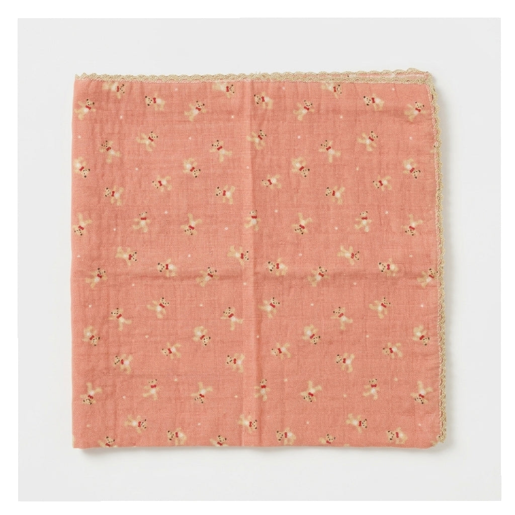 Mini Teddy Print Lace Cotton Handkerchief – Soft Square Petit Scarf