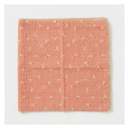 Mini Teddy Print Lace Cotton Handkerchief – Soft Square Petit Scarf