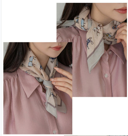 Vintage Equestrian Horse Print Cotton Handkerchief – Soft Square Petit Scarf